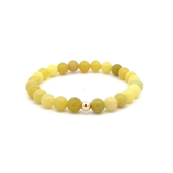 RAFANTHIA Jewelry - Natural Lemon Jade Gemstones 6mm Stretchable Bracelet 18k Gold Bead Charm